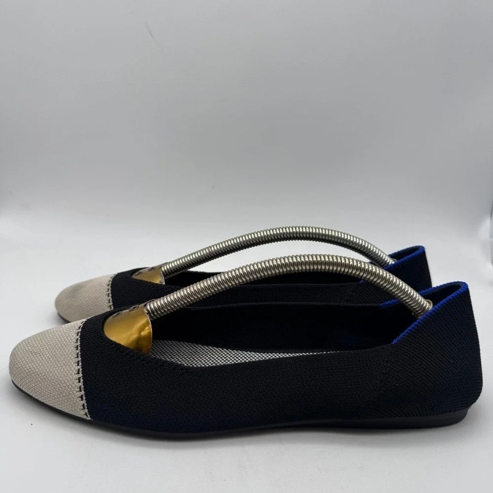 ROTHYS Black Tan Cap Toe Ballet Flats‎ Women US W8.5